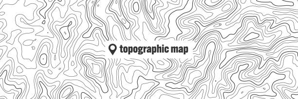 topographic map with contour lines. geographic terrain grid, relief height elevation. ground path pattern. travel and navigation, cartography design element. vector illustration - relief map topography extreme terrain mountain stock illustrations