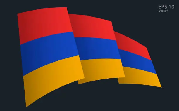 Vector illustration of Waving Vector flag of Armenia. National flag waving symbol. Banner design element.