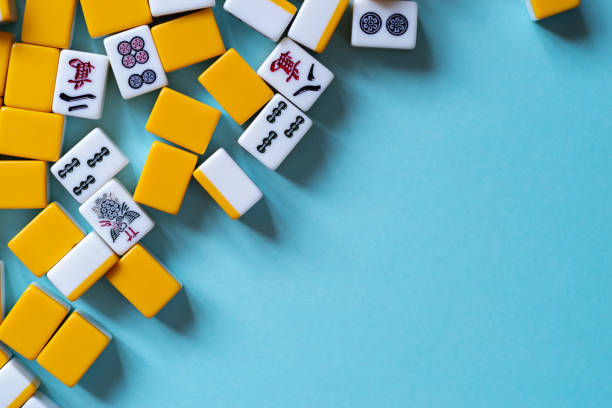 mahjong tiles on blue background