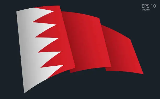 Vector illustration of Waving Vector flag of Bahrain. National flag waving symbol. Banner design element.