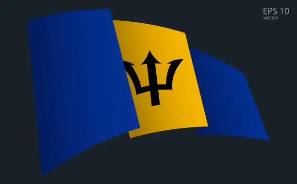Vector illustration of Waving Vector flag of Barbados. National flag waving symbol. Banner design element.