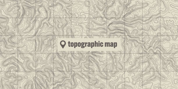 topographic map with contour lines. geographic terrain grid, relief height elevation. ground path pattern. travel and navigation, cartography design element. vector illustration - relief map topography extreme terrain mountain stock illustrations