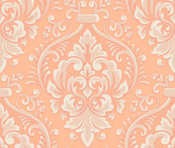 Vector illustration of Damask seamless pattern element. Vector classical luxury old fashioned damask ornament, royal victorian seamless texture for wallpapers, textile, wrapping. Vintage exquisite floral baroque template.