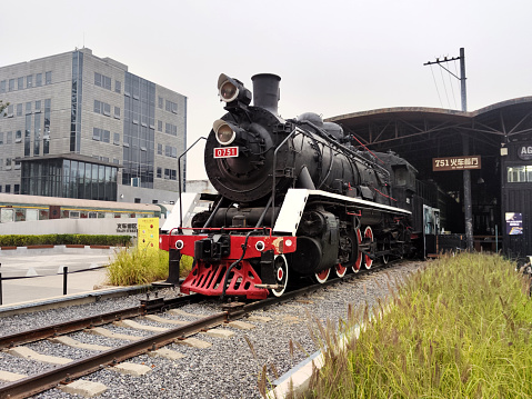 Old locomotive at 798 Art Zone, a complex of 50-year-old decommissioned military factory buildings boasting a unique architectural style that houses a thriving artistic community in Dashanzi, Chaoyang District, Beijing.