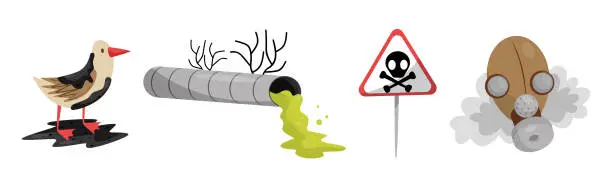 Vector illustration of Air Pollution Awareness with Hazardous Radioactive Industrial Waste Vector Set