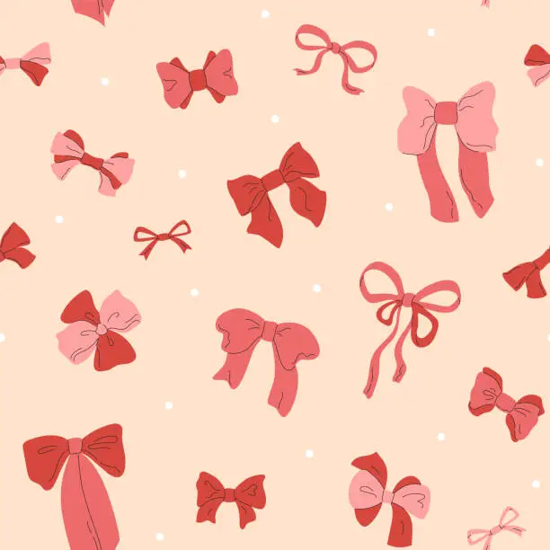 Vector illustration of Seamless pattern with various bowknot and polka dot.