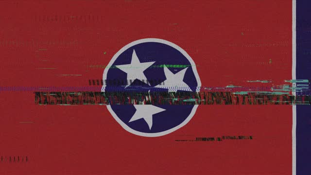 Flag of Tennessee State Animation Grunge and Glitch, Bad TV Damage, Digital Cyber Security Digital  Animation Loopable Stock Video