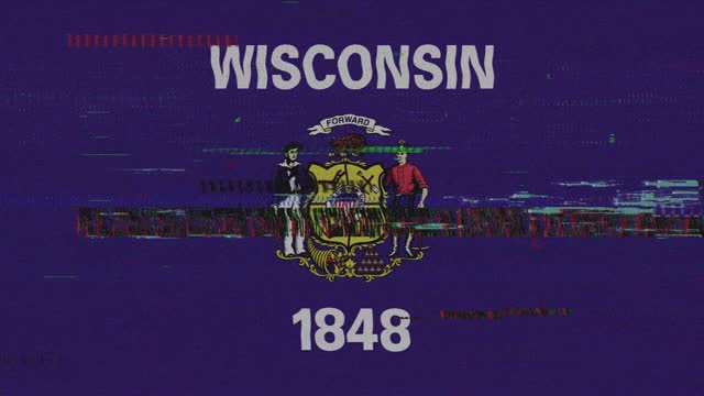 Flag of Wisconsin State Animation Grunge and Glitch, Bad TV Damage, Digital Cyber Security Digital  Animation Loopable Stock Video
