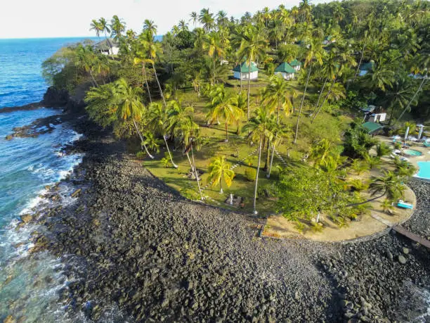 Aerial view from the Club Santana Beach and Resort, in Sao Tome, Africa