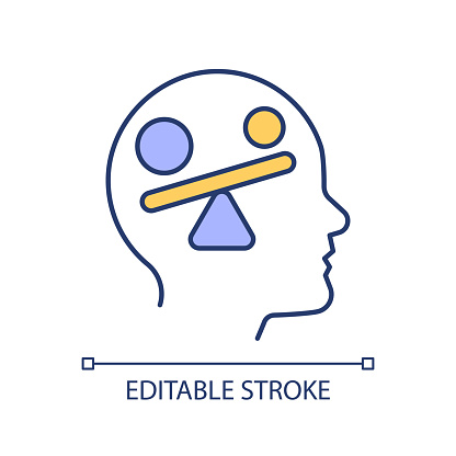 Neuromediator disbalance RGB color icon. Neurocognitive function disease. Scales counterweight, geometry figures. Isolated vector illustration. Simple filled line drawing. Editable stroke