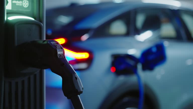 Electric car station recharging Showcasing new technologies eco-friendliness