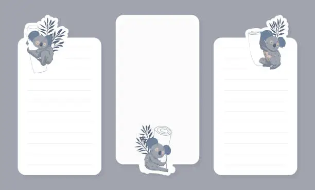 Vector illustration of Empty Card with Grey Koala Animal with Eucalyptus Branch Vector Template