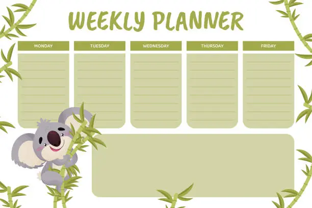 Vector illustration of Weekly Planner with Cute Koala Baby Australian Animal Vector Template
