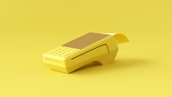 Payment device on yellow background. Summertime.  3D render illustration.