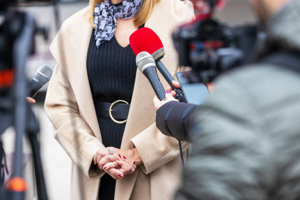 istock Press conference, media scrum or news event. Public relations concept. 2040064426
