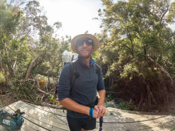 istock Long distance hiker arrives at camping platform 2040065553