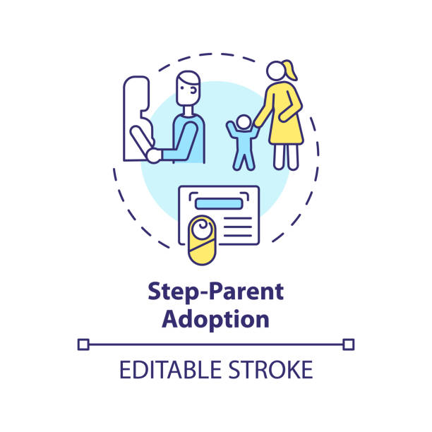Step parent adoption multi color concept icon Step parent adoption multi color concept icon. Step child custody. Adoption legal process. Official certificate. Round shape line illustration. Abstract idea. Graphic design. Easy to use my stepmom stock illustrations