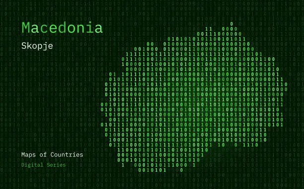 Vector illustration of Macedonia Map Shown in Binary Code Pattern. Matrix numbers, zero, one.