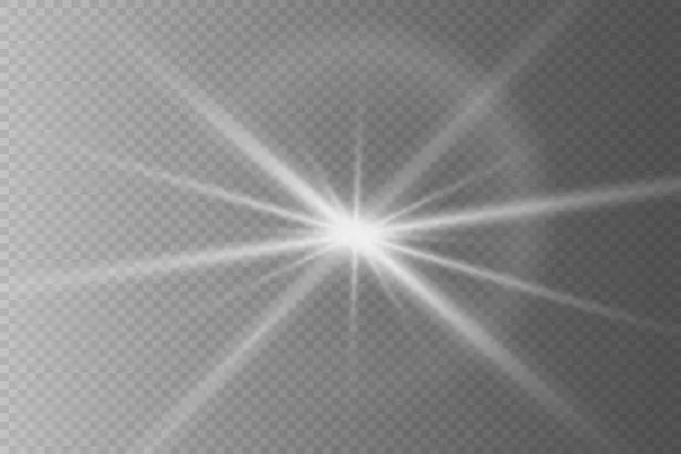 Vector illustration of Bright rays of light and sun, spotlights, lighting on a transparent background