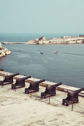 The Cannons Of St. Elmo On The Old Harbor of Valletta, Malta