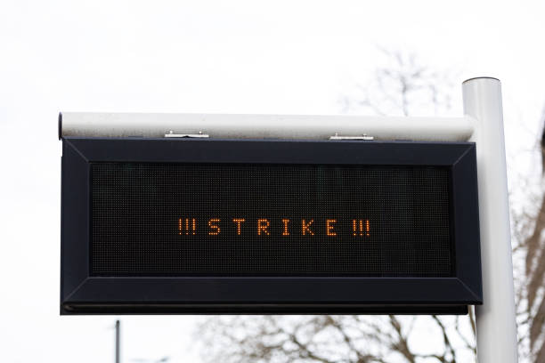 istock a strike sign on a public transportation information screen 2040096371