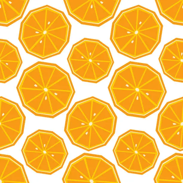 Vector illustration of Seamless pattern with ripe slices of orange. Applique style drawing.