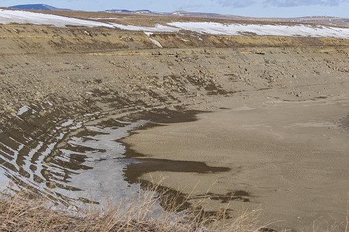 Image taken February 25, 2024 of the environmental issues going on in Southern Alberta, Canada as concern grows in the province of an impending drought in the spring as this reservoir has run dry.