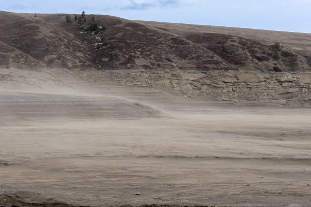Image taken February 25, 2024 of the environmental issues going on in Southern Alberta, Canada as concern grows in the province of an impending drought in the spring as this reservoir has run dry. 25 de febrero de 2024 el polvo sopla donde debería estar el agua, ya que los niveles han bajado en este embalse en el sur de alberta, canadá, a niveles alarmantemente bajos, lo que genera preocupación por una sequía inminente en la primavera y la crisi