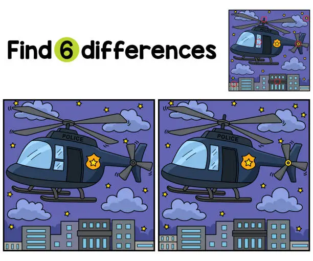 Vector illustration of Police Helicopter Find The Differences