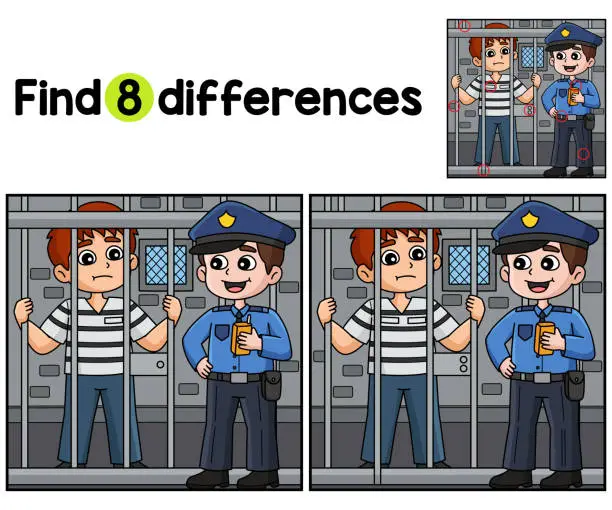 Vector illustration of Police Man and Prisoner Find The Differences