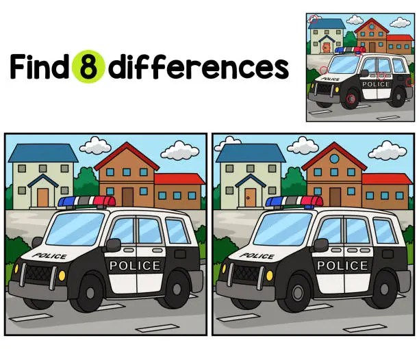 Vector illustration of Police Car Find The Differences