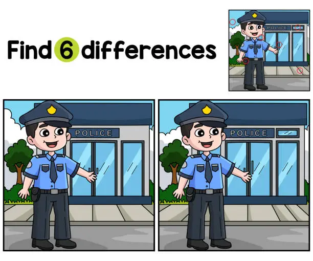 Vector illustration of Happy Policeman Find The Differences