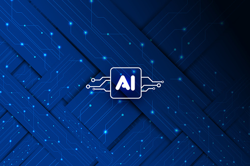 AI Artificial Intelligence chipset on circuit board in futuristic concept suitable for future technology artwork, Web Banner Abstract background, Vector illustration