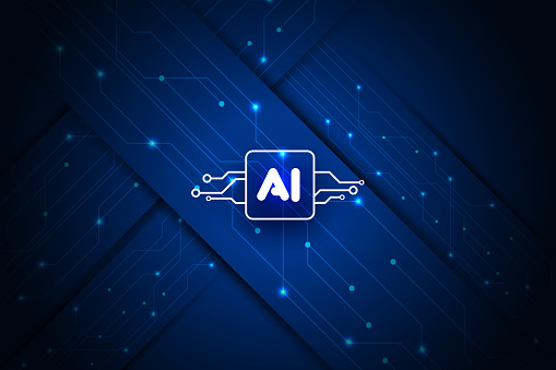 AI Artificial Intelligence chipset on circuit board in futuristic concept suitable for future technology artwork, Web Banner Abstract background, Vector illustration