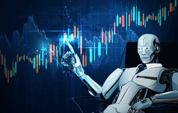 Vector illustration of Robot Trader Assistant on Forex Market