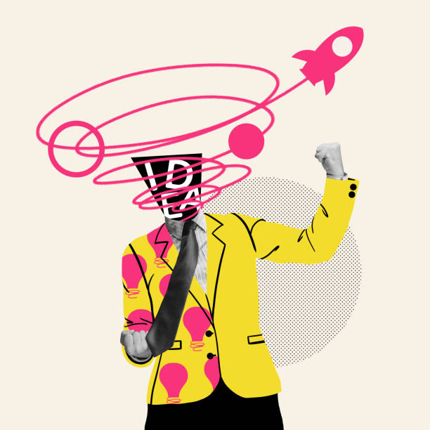 istock Modern aesthetic artwork. Man with pink whirlwind of personal brand development ideas instead of head trying to launch strategy 2040156988