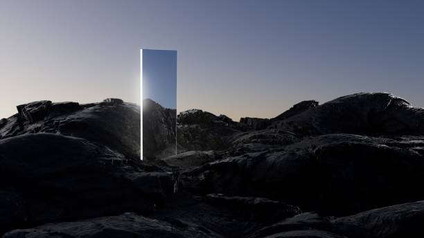 istock 3d illustration Mirror on volcanic landscape at night in desert 2040172880