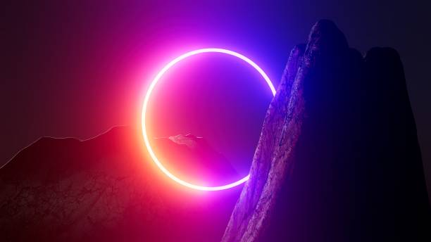 istock 3d illustration Neon ring in the mountains at night 2040172893