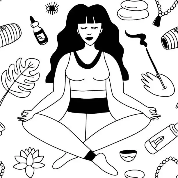 Vector illustration of yoga seamless pattern