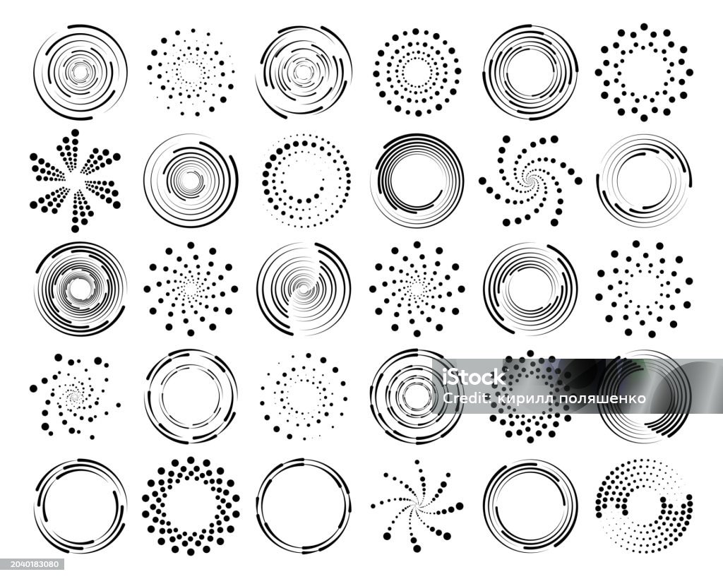 Texture In Circles Circular Graphic Textures Isolated On Black Background Stock ...