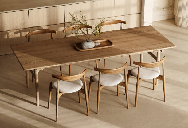 Sleek modern dining room with wooden table and designer chairs