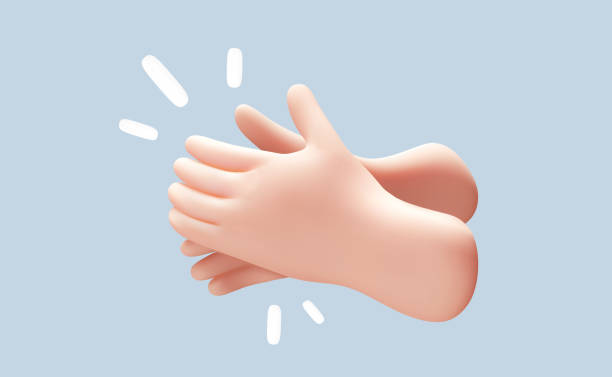 istock Vector illustration of gesture clap hand on light color background. 3d style design of man white skin hand applaud 2040192741