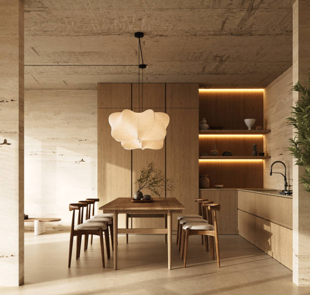 istock Elegant dining space with modern aesthetics and wooden elements 2040193821