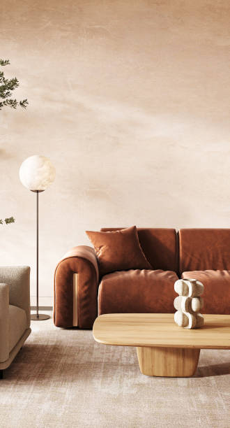 istock Modern Scandinavian living room with statement lighting and terracotta sofa. 3d render 2040195450