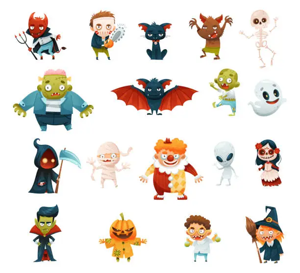 Vector illustration of Different Halloween Characters as Holiday Symbol Big Vector Set