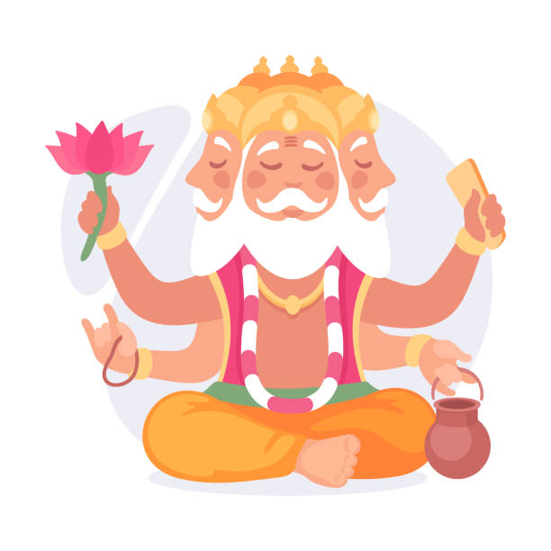 Ancient Indian Hindu Brahma God and Deity Vector Illustration Ancient Indian Hindu Brahma God and Deity Vector Illustration. Sacred Traditional Hinduism Culture Spiritual Character brahma illustrations stock illustrations