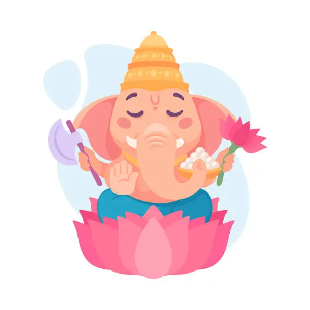 Vector illustration of Ancient Indian Hindu Ganesha God and Deity Vector Illustration