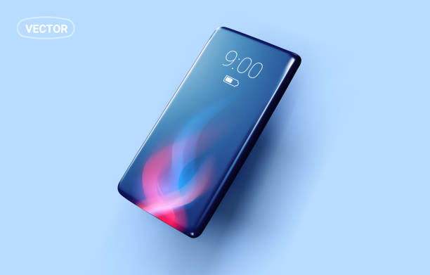 istock Vector illustration of realistic phone with dark color screen with flame on blue background. 3d style design of smart phone 2040203145