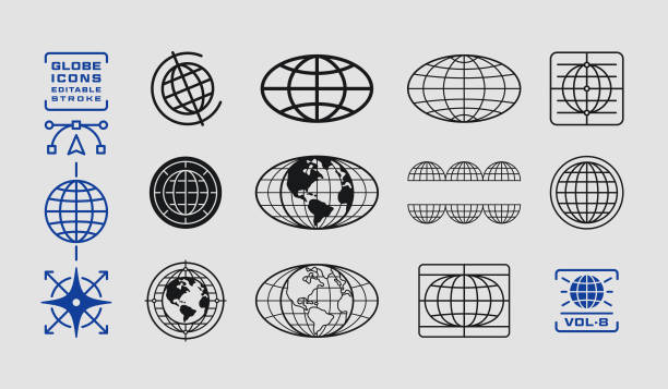 Globe Icons Design Elements Collection of globe icons. Globe symbols design elements. Globe design elements with editable stroke. planet earth stock illustrations