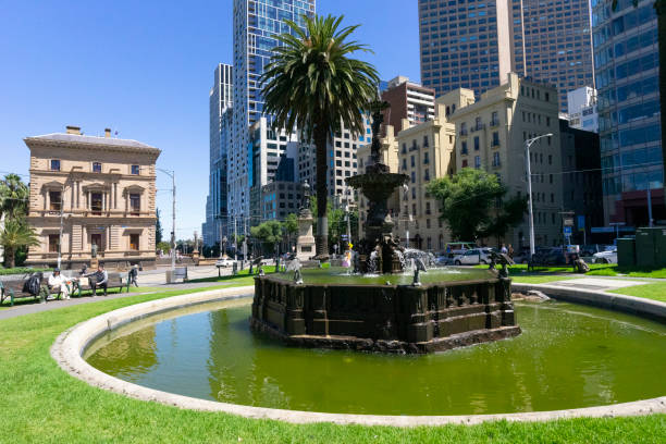 Melbourne, Australia - December 29,2023 : Historical Stanford Fountain with blue sky in Melbourne, Australia on December 29,2023.